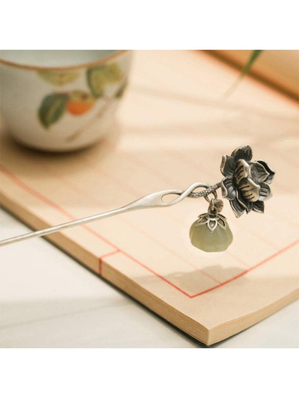 Handmade S925 Silver Plated Lotus Flower Hairpin - Retro Chinese Hair